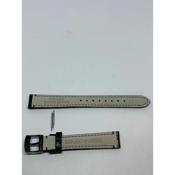 Emporio Armani Authentic 14mm all black genuine leather watch Band with pins L70 - Picture 3 of 10